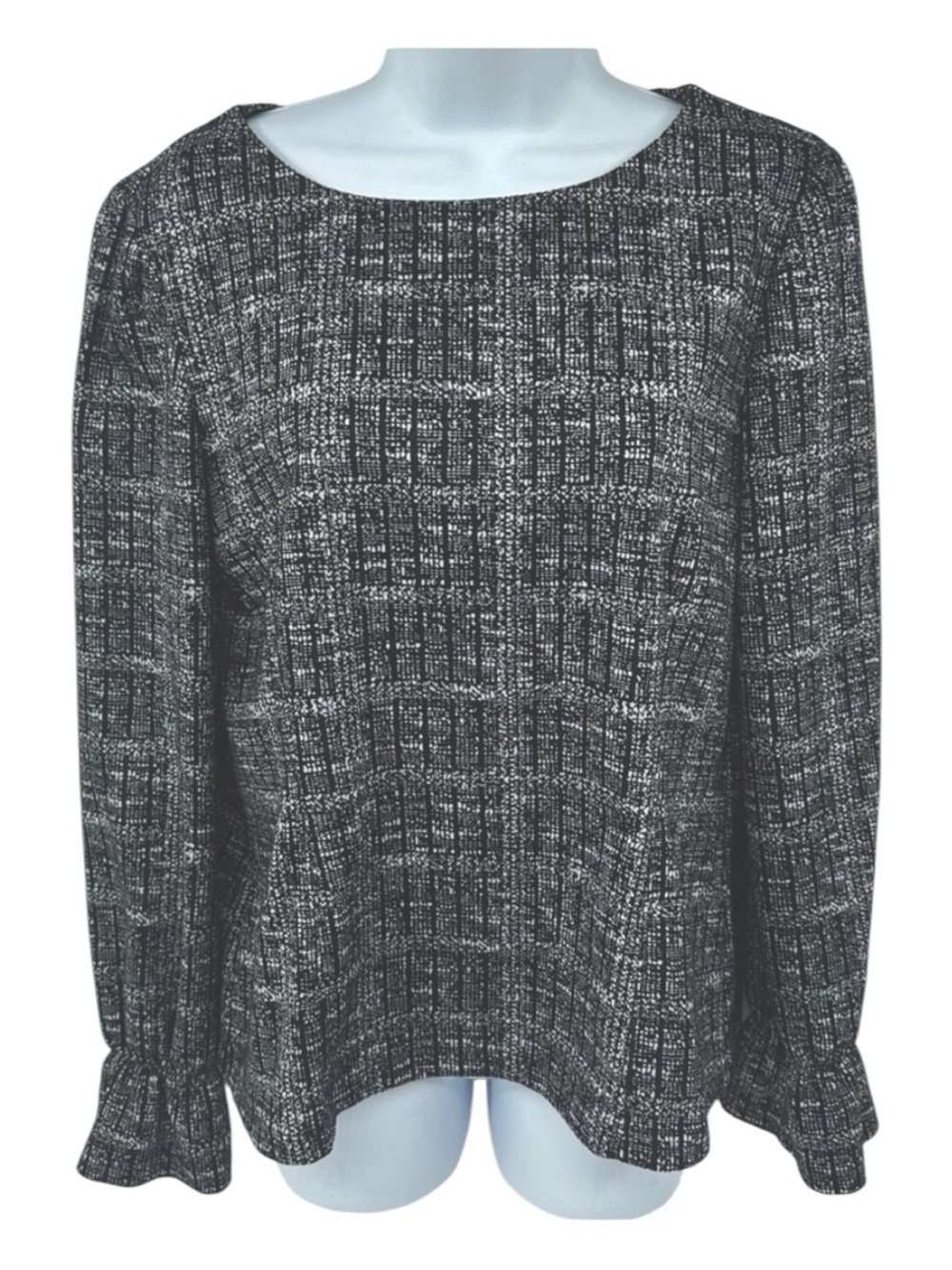 Kasper Black and White Long Sleeve Top Size Medium